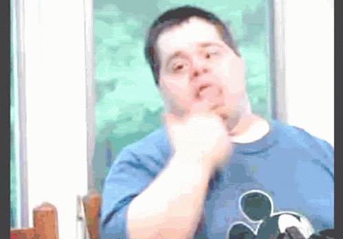 Down Syndrome Man Blue Mickey Shirt Funny Face GIF