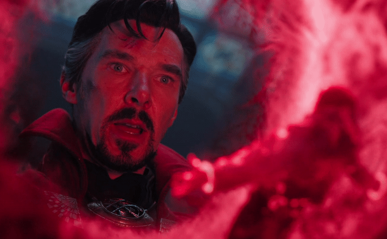 Dr. Strange Looking Into Red Hallow Light GIF
