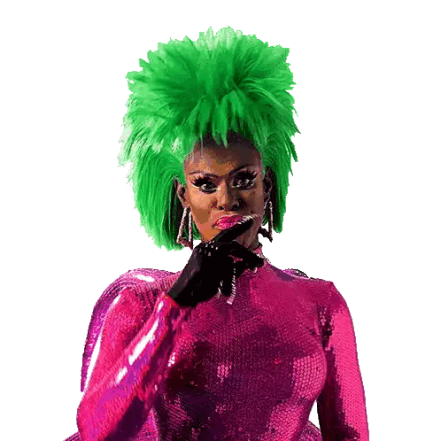 Drag Queen with Green Hair and Pink Top
