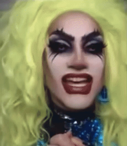 Drag Queen with Yellow Wig and Red Lips