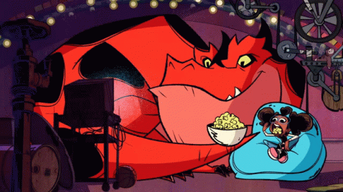 Dragon Eating Popcorn with Girl