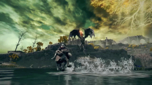Dragon Flying Over Water With Castle GIF