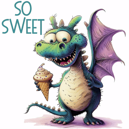 Dragon Holding Ice Cream Cone Saying So Sweet