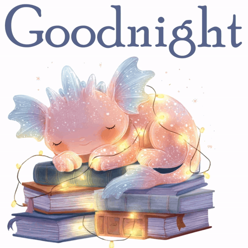 Dragon Sleeping on Books Saying Goodnight