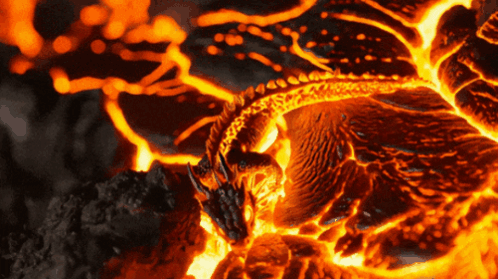 Dragon Surrounded by Flames and Lava