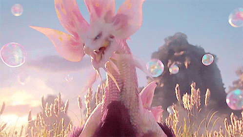 Dragon With Pink Wings and Soap Bubbles
