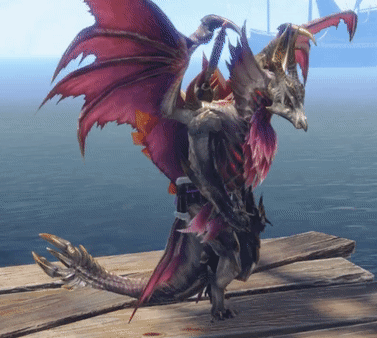 Dragon With Pink Wings Standing on Wooden Deck
