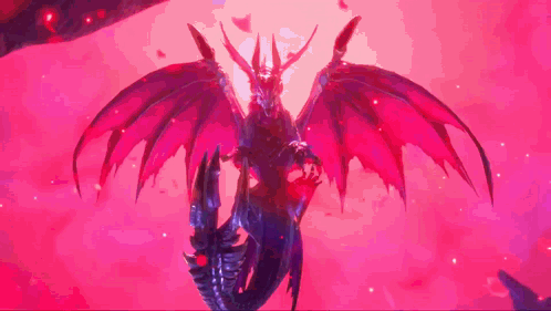 Dragon with Red Wings and Horns Flying