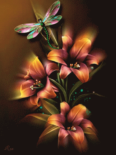 Dragonfly Sitting On Flower With R GIF