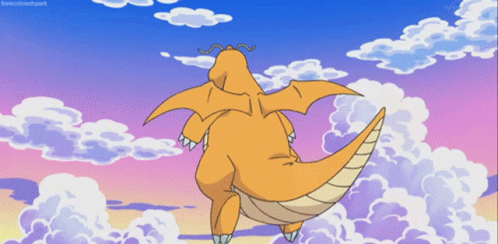 Dragonite Flies Through Clouds GIF