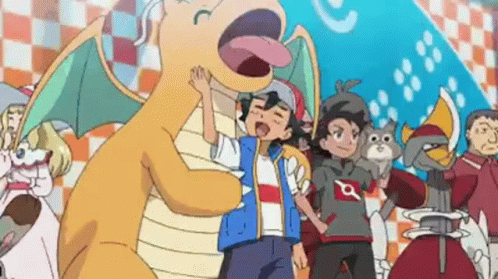 Dragonite Licks Ash Happily GIF