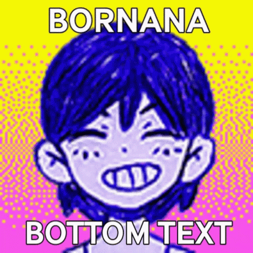 Drawing of Boy With Blue Hair and Bottom Text