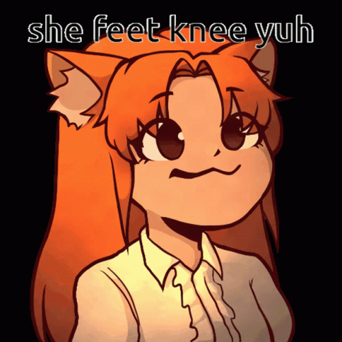 Drawing of Girl with Cat Ears She Feet Knee Yuh