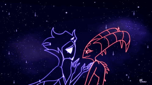 Drawing of Two Demons Standing in Night Sky