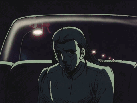 Drawing of Woman Sitting in Back Seat of Car With Street Light