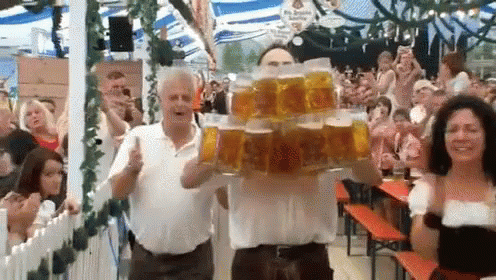 German Waiter Smashing Drinking Beer Carrying Record GIF