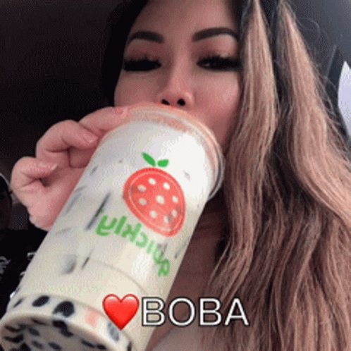 Drinking Boba Milk Tea GIF