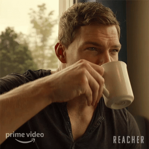 Drinking Coffee Alan Ritchson Reacher GIF