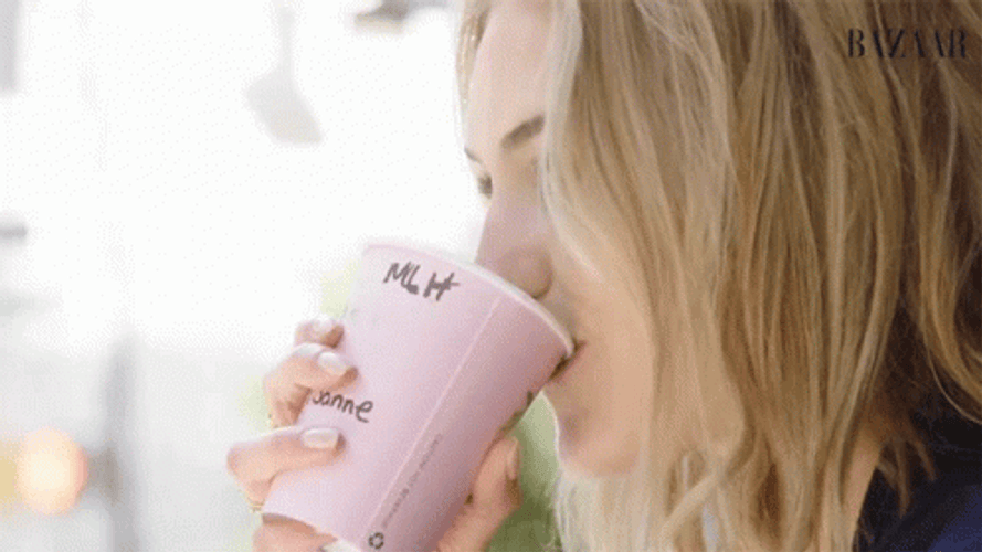 Drinking Coffee Foam Harper Bazaar  GIF