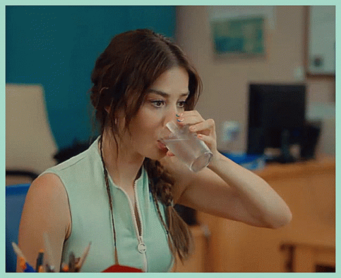 Girl Drinking Water On A Glass GIF