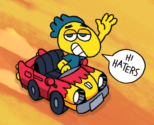 Driving Cartoon Waving Hi Haters GIF