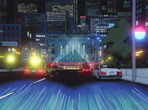 Driving Fast In Anime City Highway GIF