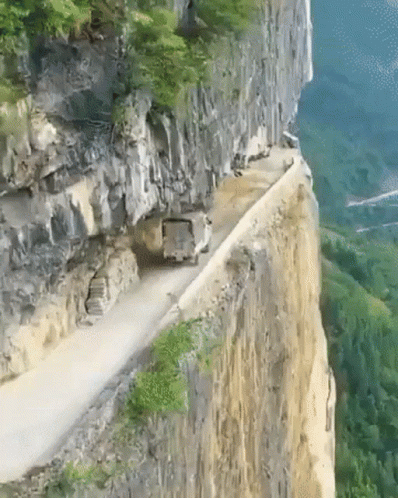 Driving Through Mountain Road Cliff GIF
