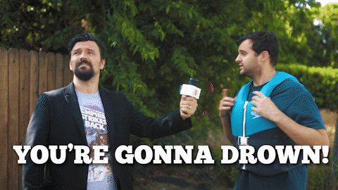 Drown Reporter Interviews Man Wearing Floater GIF