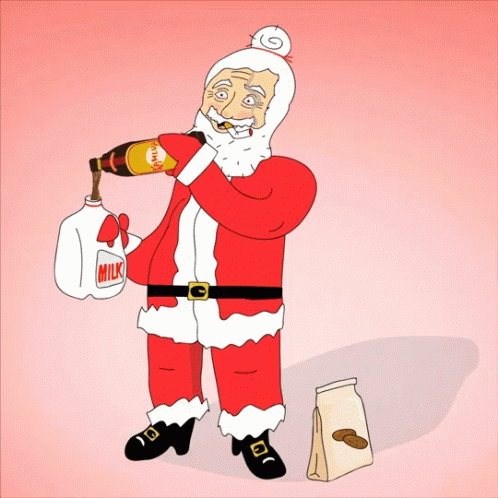 Drunk Santa Mixing Alchohol And Milk GIF