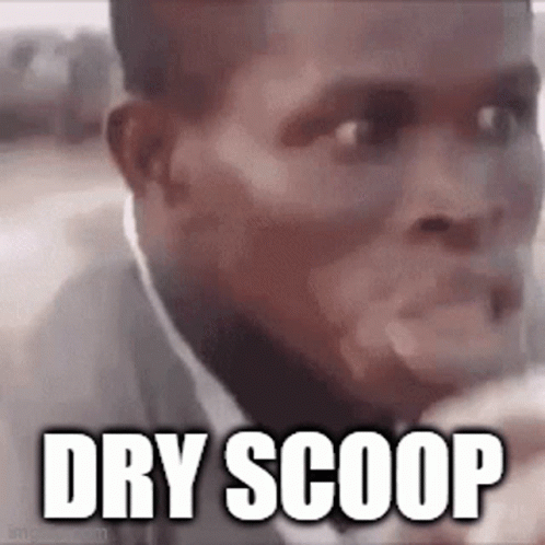 Dry Scoop Text Above Man's Face