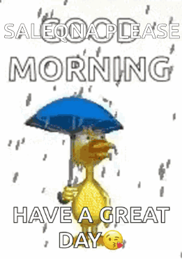Duck in Rain Holding Umbrella Saying Have a Great Day