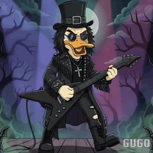 Duck in Top Hat Playing Guitar
