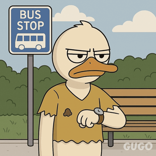 Duck Waiting at Bus Stop