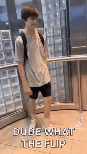 Dude What the Flip Elevator Guy With Backpack