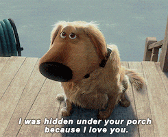 Dug Hides Under Carl Porch GIF