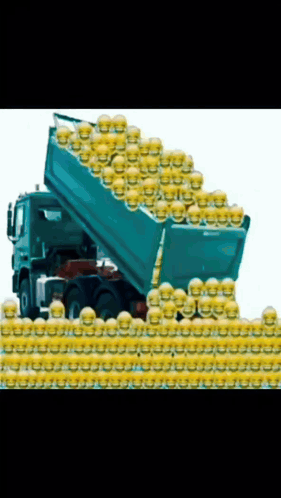 Dump Truck Filled With Smiley Faces Driving GIF