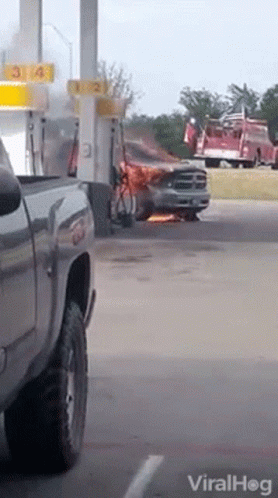 Dump Truck Is On Fire At Gas Station GIF