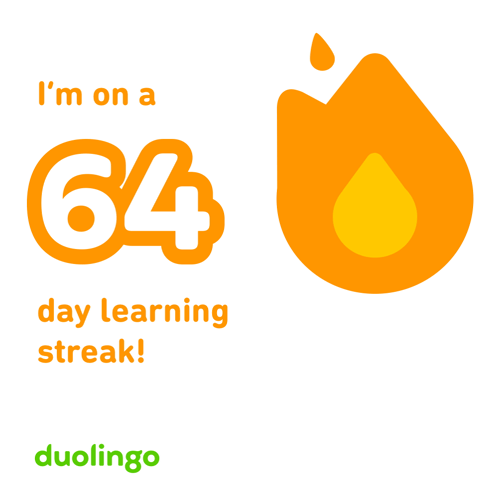 Duolingo 64 Day Learning Streak GIF