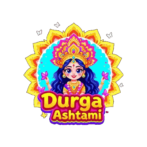 Durga Ashtami Logo With Cartoon Girl