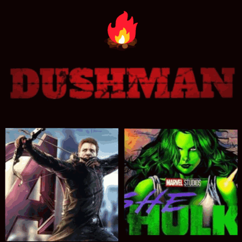 Dushman and Hulk Man with Bow Arrow Woman Green Hair