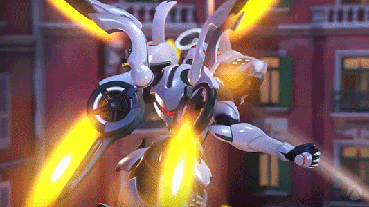 Dva White Costume Flying Shooting GIF