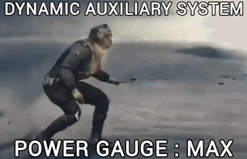 Dynamic Auxiliary System Power Gauge = Max Is Written Above A Monkey GIF