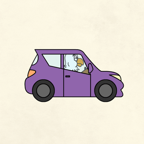 Eagle Driving Purple Car with Open Doors