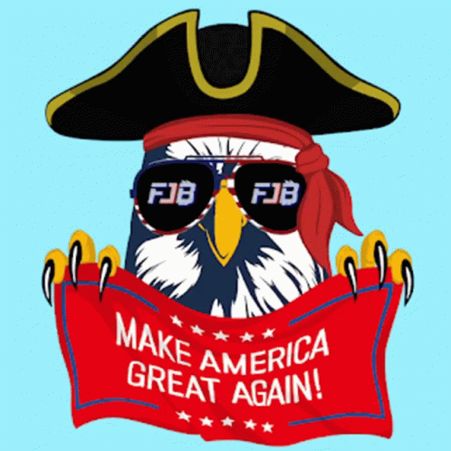 Eagle In Pirate Hat And Sunglasses Holding Make America Great Again Flag GIF