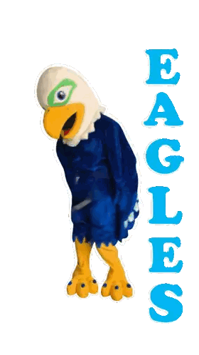 Eagle Mascot Next to Succeed Banner
