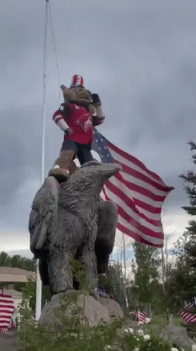 Eagle Statue With Mascot Holding American Flag