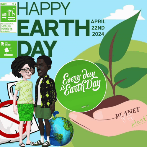 Earth Day Man and Woman Next to Globe