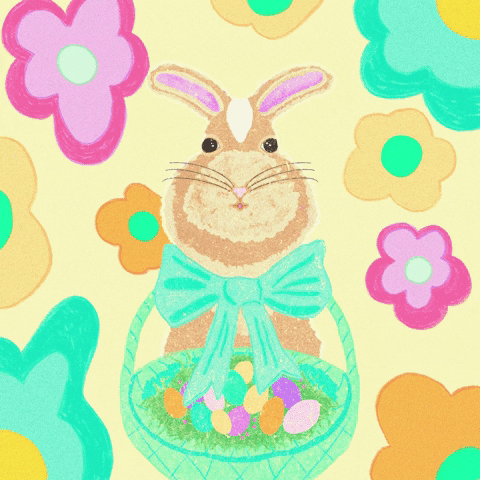 Easter Bunny Flowery Moving Artwork GIF