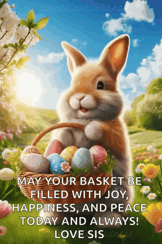 Easter Bunny Holding Basket Of Eggs GIF