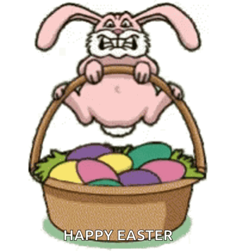 Easter Bunny Jumping Into Basket of Eggs